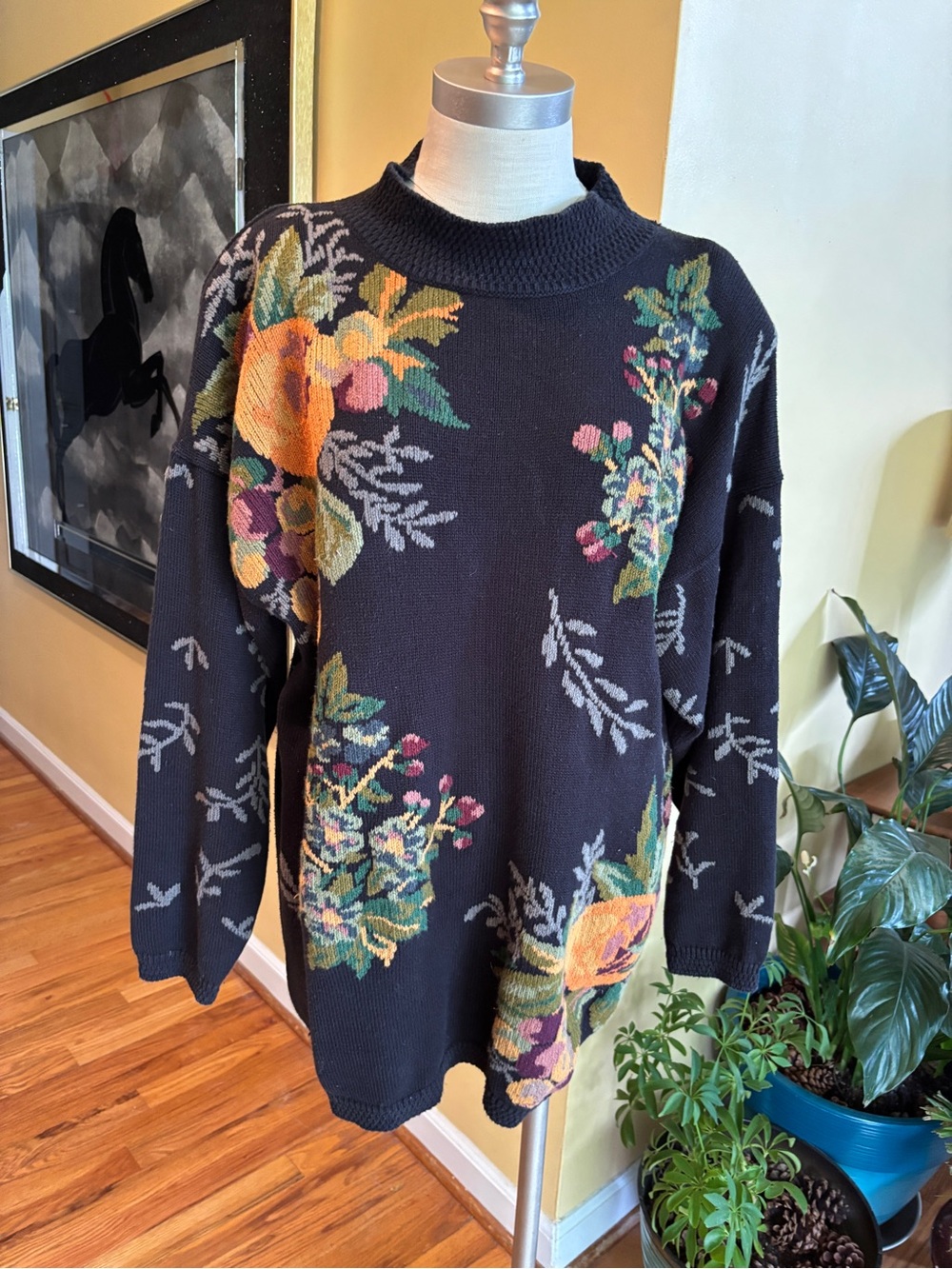vintage lands’ end floral print pullover sweater